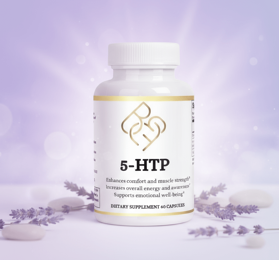 5 - HTP Mood Boost Capsules - Natural Support for Stress & Anxiety - Body Beauty Fit By Amber
