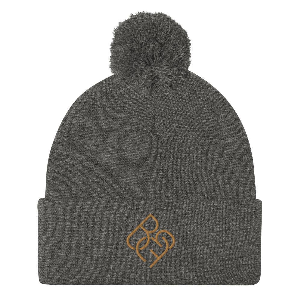 BBF Puff Beanie (Gold Logo) - Body Beauty Fit By Amber