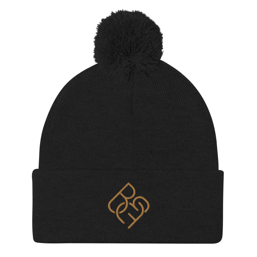 BBF Puff Beanie (Gold Logo) - Body Beauty Fit By Amber