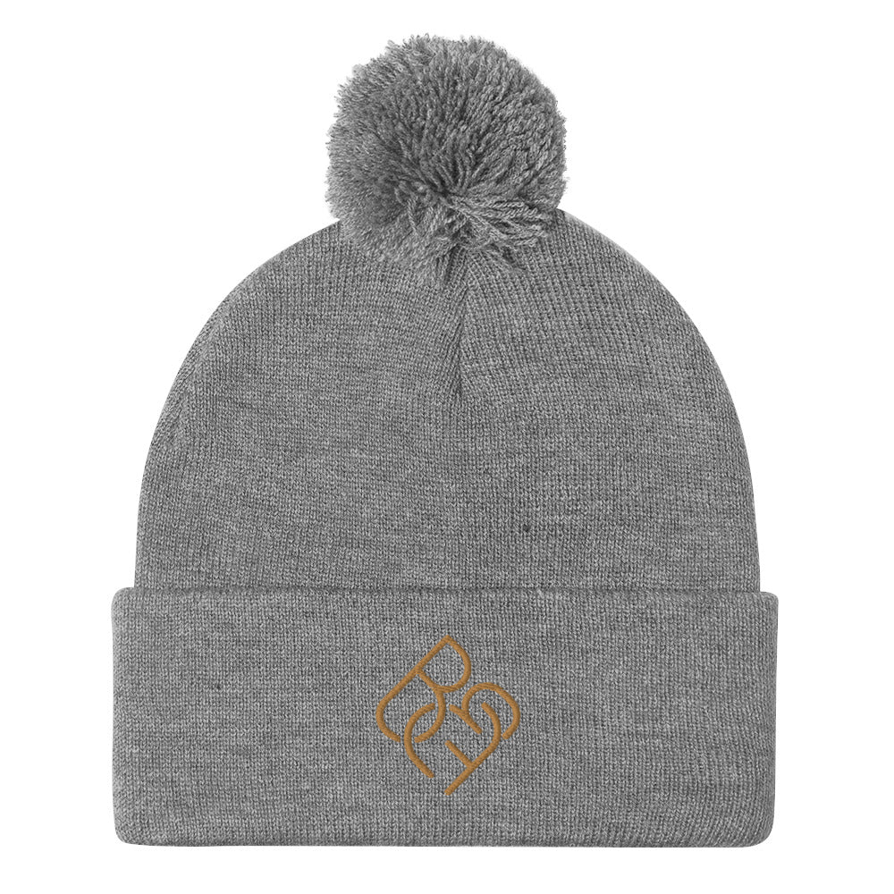 BBF Puff Beanie (Gold Logo) - Body Beauty Fit By Amber