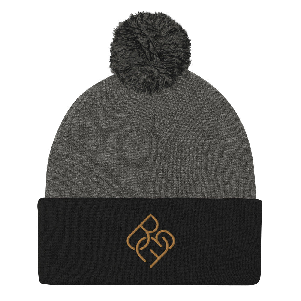 BBF Puff Beanie (Gold Logo) - Body Beauty Fit By Amber