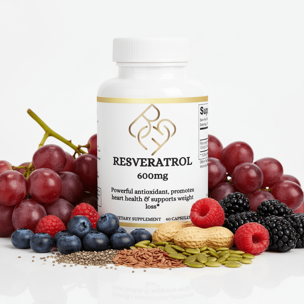 Resveratrol 600mg Supplement - 60 Capsules - Body Beauty Fit By Amber